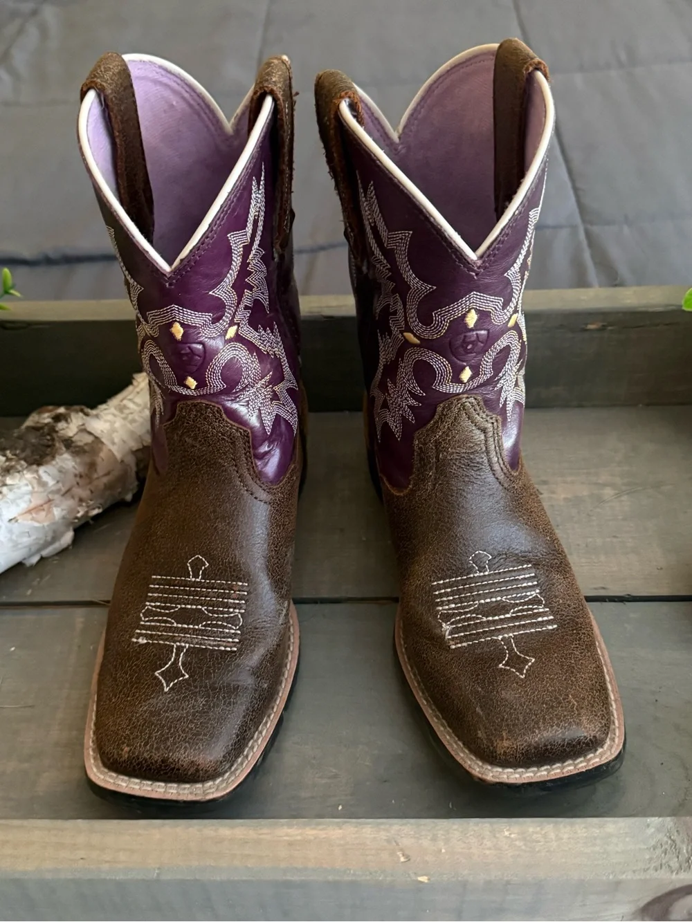 Brown & Purple Embroidered Western Cowgirl Boots Ariat Kids Size 1
